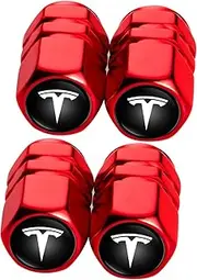 Metal Auto Car Tire Valve Stem Caps Compatible with Tesla Model 3, Model Y, Model X,Model S All Models Wheel Cap, Air Valve Caps Styling Decoration Accessories 4pcs