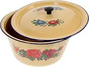 VINTORKY Retro Enamelware Basin with Lid Vintage Wash Basin Creative Soup Basin for Kitchen Tableware Storage Container