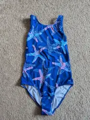 Girls Lands End Swimsuit Blue Starfish Size 16 Plus