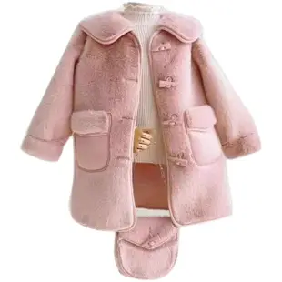 【時尚Baby】女童外套粉色絨毛保暖厚外套含包包(女童秋冬防風外套可愛保暖外套含包包)