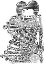 WOONEKY Crown Ponytail Claw Clip with Rhinestones Elegant Hair Bun Holder for Women for Special Occasions Ponytail Holders for Fine Hair
