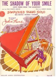 "THE SHADOW OF YOUR SMILE" SHEET MUSIC-THE SANDPIPER-SIMPLIFIED PIANO SOLO-1966