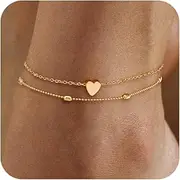 [GOSFRY] 2/3 PCS Gold Anklets for Women Waterproof Cuban Link Anklet Beaded Bracelets Stackable Bracelets 14K Gold Plated Custom Jewelry Gifts Non Tarnish Lightweight