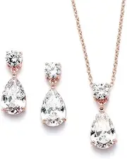 [GoFunway] Crystal Teardrop Jewellery Set 14K Rose Gold Plated Necklace and Earrings CZ Teardrop Bridal Necklace Earring Set for Weddings, Bridesmaids & Prom, Metal Gemstone, Cubic Zirconia