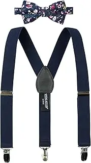[Spring Notion] Boys' Suspenders and Dark Floral Bow Tie Set