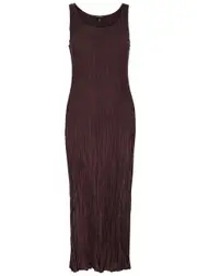 Eileen Fisher Crushed Plissé Midi Dress - Dark Purple - S (UK 10-12 / M) S (UK 10-12 / M)
