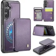 [ELEPIK] for Samsung Galaxy A15 5G Case, Removable Magnetic Wallet Case with Card Holder, Kickstand, [Compatible with MagSafe][RFID Blocking] with Wireless Charging for Galaxy A15 5G Case, Purple