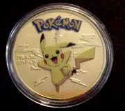 Pokemon PIKACHU Golden collector's coin with plastic protector and stand