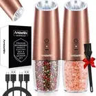 Amusewit Gravity Electric Salt and Pepper Grinder Set [White Light] USB Recharge
