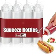 6 Pack Plastic Squeeze Bottles - 12 OZ Durable Condiment Squeeze Squirt Bottle with Discrete Measurements, for Ketchup, BBQ, Sauces, Syrup, Condiments, Dressings, Arts and Crafts, BPA Free