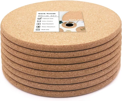 Cork Trivet, 8 Pack High Density Thick Cork Trivets for Hot Dishes, 8 Inch Heat