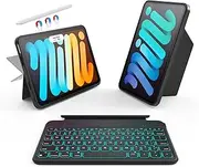 for iPad Mini A17 Pro/iPad Mini 6/7 8.3" Detachable Keyboard Full Protection Case for 156° Adjustable Portrait & Landscape, 7 Backlits & Rechargeable Pencil Holder & 11 Shortcuts (Black)