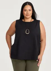 [Taking Shape] Taking Shape Cotton Linen Sleeveless Top Size 12 in Black - Plus Size Women's Clothing Black