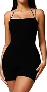 [ZPLxi] Women's Yoga Rompers Bodycon Spaghetti Strap Backless Jumpsuit Short One-Piece Full Body Suit Tummy Control Padded Sports Bra