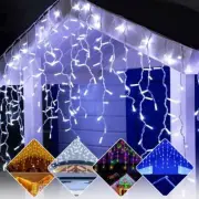 LED Hanging Icicle Curtain Fairy String Light Outdoor Christmas Xmas Party Decor