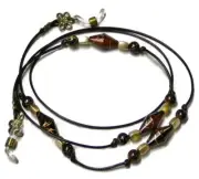 Reading eye glasses, spectacle chain holder lanyard beaded cord, Brown and Gold