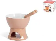 Home 8651100 Chocolate Fondue Set, Stoneware, Beige/White, 4 Pieces, Stone