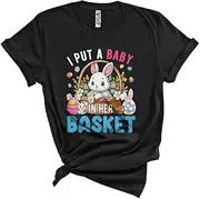 [Generic] I Put A Baby in Her Basket, Lovely Easter Pregnancy Announcement, Bunny in Egg Basket Flowers Unisex T-Shirt
