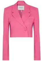 Frame Cropped Linen-blend Blazer - Pink - S S