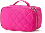 zolyet Layer Makeup Bag with Strap, Large Cosmetic Case for Women, Make Up Organizer for Brushes, Beauty, Eyeshadow Palette, Lipstick, Rose Red Rosy