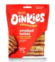 Hartz Oinkies Smoked Pork Flavor Pig Skin Twists Dog Chew Treats, 20 Count