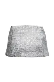 [EMILIA WICKSTEAD] BIBIANA WRAP IN SILVER METALLIC SEERSUCKER UK 14 SILVER