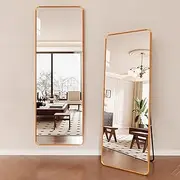 TT-YED Standing Full Body Floor Mirror, Dome Corner Full Body Mirror with Stand, Full Body Dressing Standing Mirror, Tilt/Vertical Hanging, Shatterproof Glass with Solid Wood Frame,Al45×h155cm