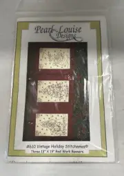 Pearl Louise Designs #610. Red WorksBanners. 13”X19” Holiday Stitcheries