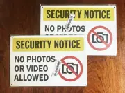 SECURITY SIGN. No Photos or Video Allowed (Aluminum, 2 in pack)