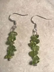Genuine Peridot 5-8mm Chips Gemstone Beads Earrings Silver Hook Gift