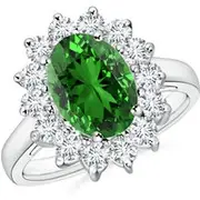 Lab-Grown Princess Diana Inspired Emerald Ring with Lab Diamond Halo