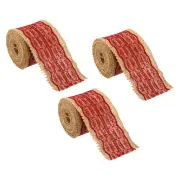3pcs 2.4" Wide 2.2 Yards Burlap Ribbon Lace Roll Wrapping Crafts Roll Wine Red