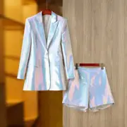 Western Style Autumn Colorful Sequins Medium Length V Neck Long Sleeves Suits