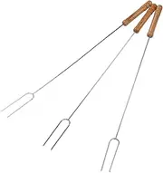 3Pcs Barbecue Forks Long Stainless Steel BBQ Forks Wooden Handle for Camping Bonfire Fire Pit Skewers