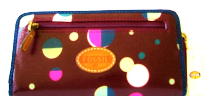FOSSIL KEYPER TOTAL ECLIPSE,BROWN,GREEN,PINK,WHITE,PVC,ZIP AROUND,CLUTCH WALLET