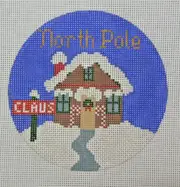 Hand-painted Needlepoint Canvas, North Pole 4 1/2" Circle, 18" mesh