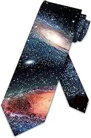 [Three Rooker] Space Ties Mens Galaxy Outer Space Neckties, Black, One size