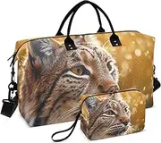 [ZRYSMY] Lynx Raindrop Closeup Duffel Bag for Traveling, Travel Bag Gym Bag, with Multiple Interior Pockets Shoulder Weekender Bag for Women Men with Toiletry Bag 20.5L x 1.9W x 13.8H, Multi-Colored