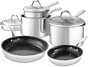 GF900276 Good Food in Partnership with Tower Tri-Ply 5 Piece Cookware Set with 16cm, 18cm & 20cm Saucepans with Tempered Glass Lids, 20cm & 28cm Frying Pans, Stainless Steel