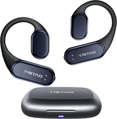 Yistao B8 True Bone Conduction Headphones, Open Ear Earbuds with Ear Hooks Black