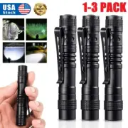 1/3x New LED Mini Flashlight High-power High-lumen Tactical Pen Light with Clamp