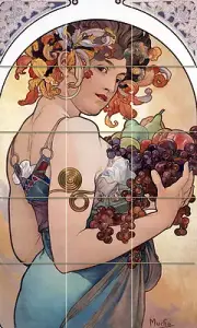 12 x 20 Art Nouveau Alphonse Mucha Mural Tumbled Marble Backsplash Tile #2126