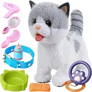 OR OR TU Walking Toy Cat with Remote Control Leash, Plush Cat Electronic Interactive Toys for Kids, Shake Tail, Licking, Pretend Dress Up Realistic Stuffed Animal Cat Age 3 4 5 6+ Years Old Best Gift