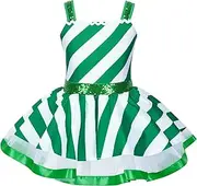 [Choomomo] Girls Sequins Striped Tutu Dance Dress Christmas Holiday Sparkly Figure Ice Skating Skirt