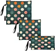 Polka Dot Retro Reusable Sandwich Snack Bags Washable Fabric Food Storage Bags with Zipper for Kids Students Adults (Set of 3: S/M/L)