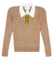 [Paade Mode] Paade Mode Ribbed-knit wool-blend polo top Y 6 brown