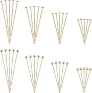 PH PandaHall 160pcs 18K Gold Plated Head Pins, 8 Styles Jewelry Pin 304 Stainless Steel Ball Head Pins Flat Head Pin 20/30/40/50mm Beading Pin for DIY Earrings Charm Crafts Jewelry, 0.6mm/22 Guage