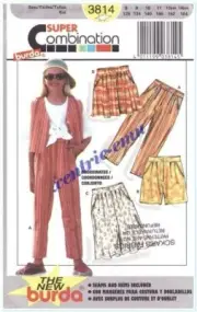 BURDA PATTERN #3814 GIRL'S PANTS SHORTS SKIRTS : Sizes 8 to 14 : UNCUT