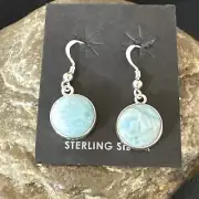 Womens Blue Larimar Navajo Sterling Silver Dangle Earrings 17561