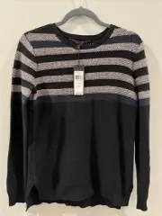 NWT BCBG Max Azria Wanda black wool blend color blocked sweater size XS